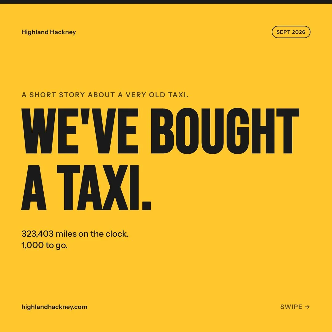 Launch-era Instagram slide in yellow: "We've bought a taxi."