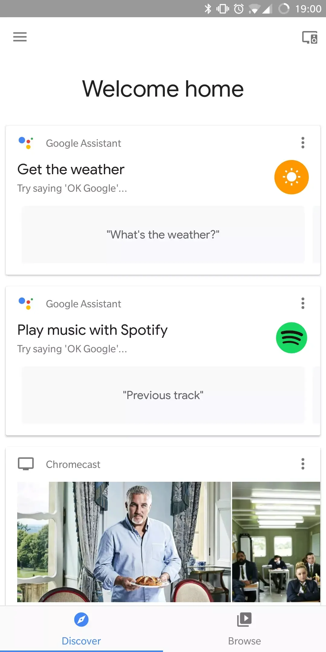 Google home app main screen
