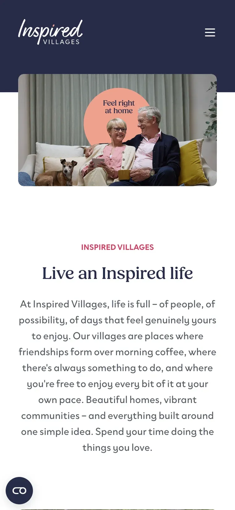 The Inspired Villages homepage on mobile