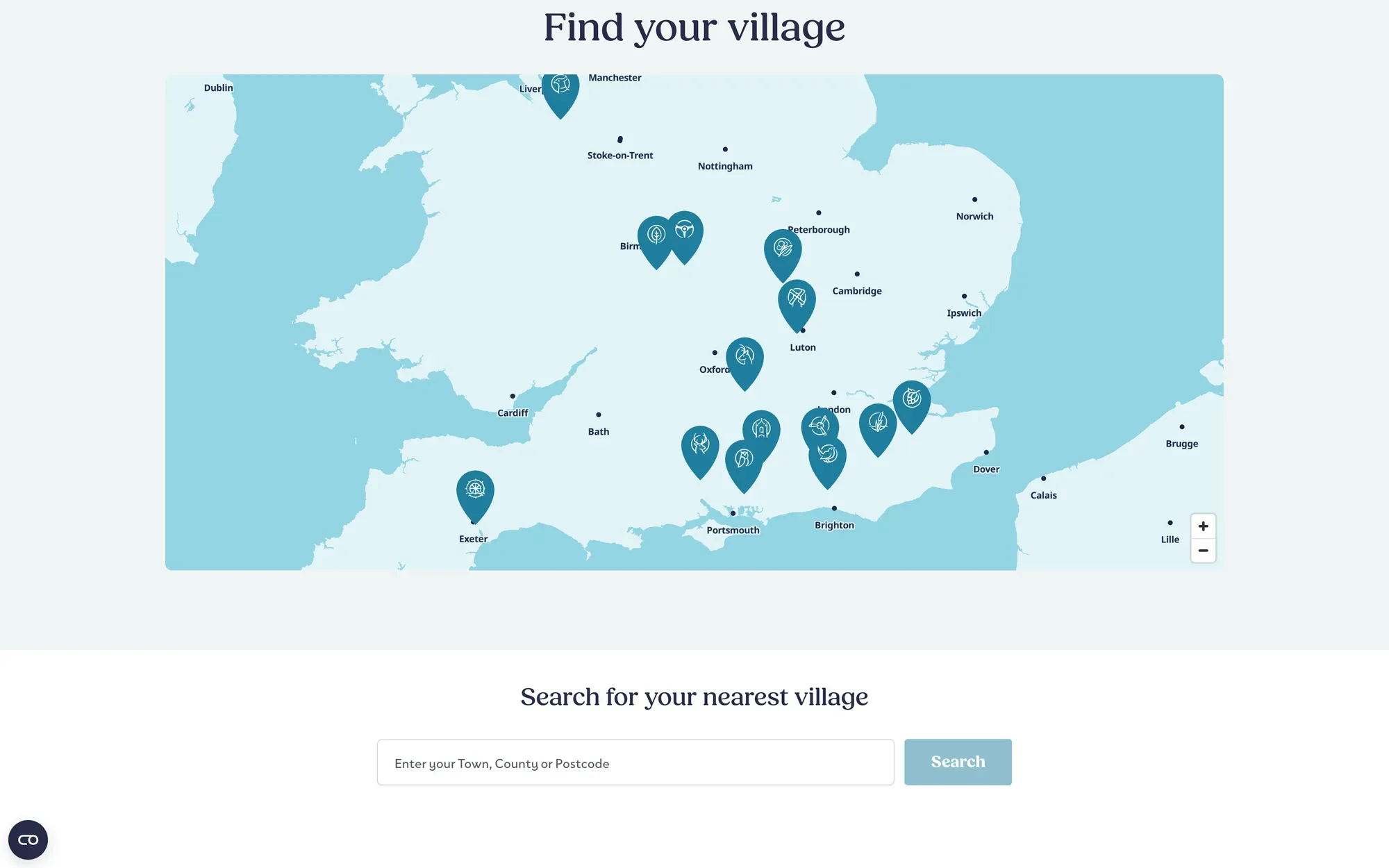 The interactive MapLibre village map on the live site