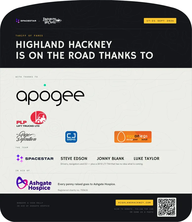 Printed tip-up seat artwork: a sponsor thank-you board with logos and a QR code