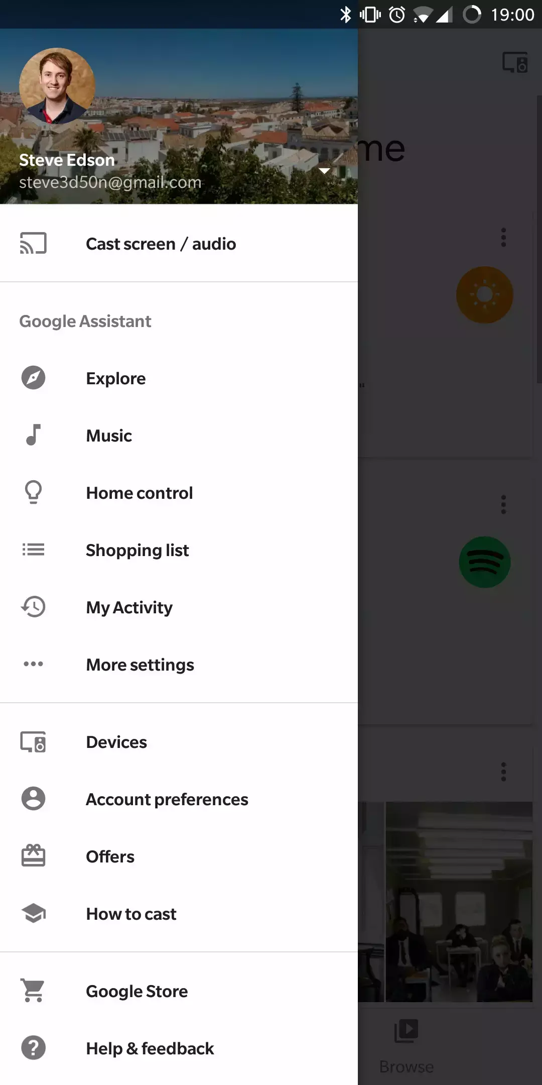 Google home app menu