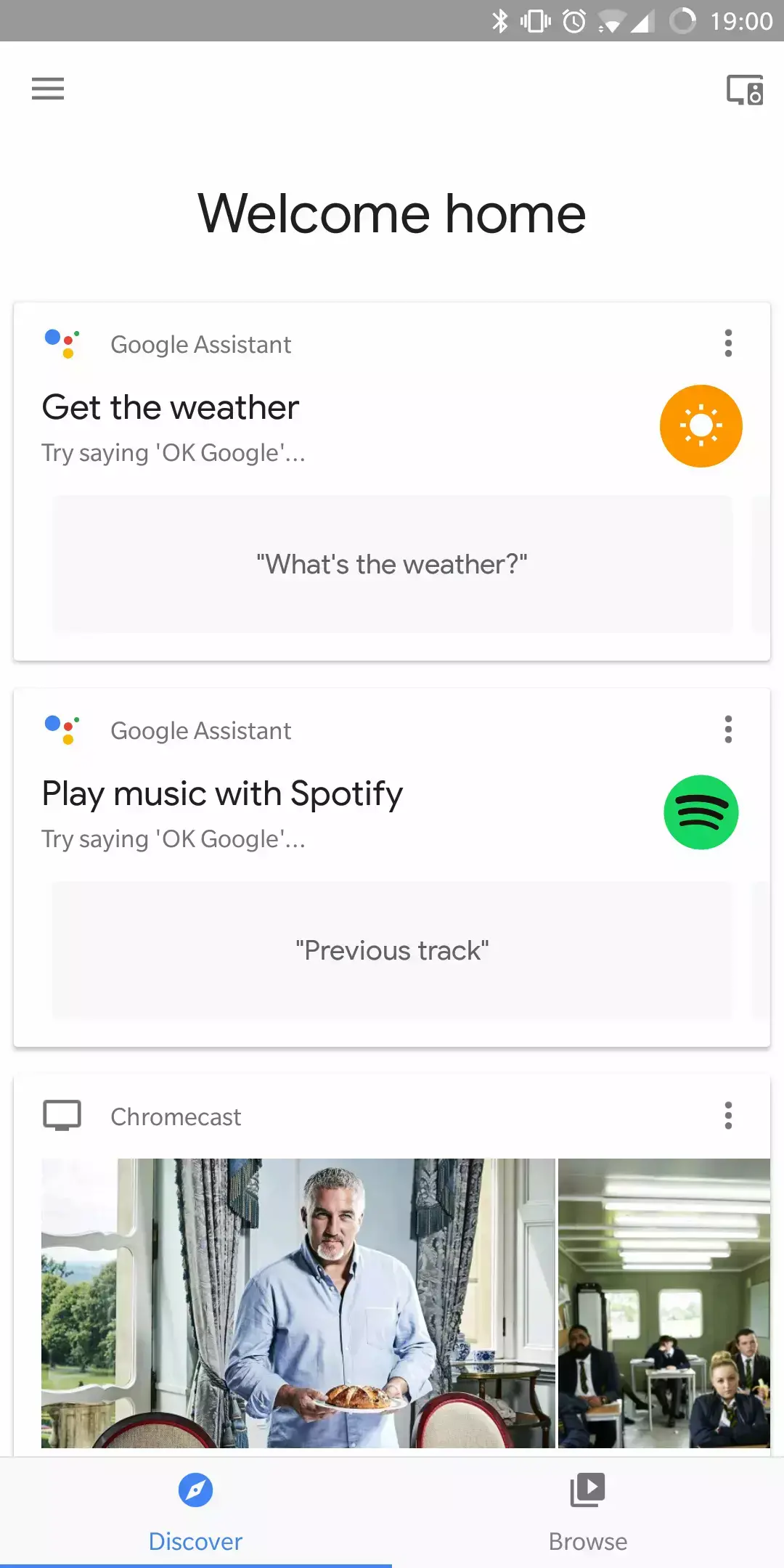 Google home app main screen